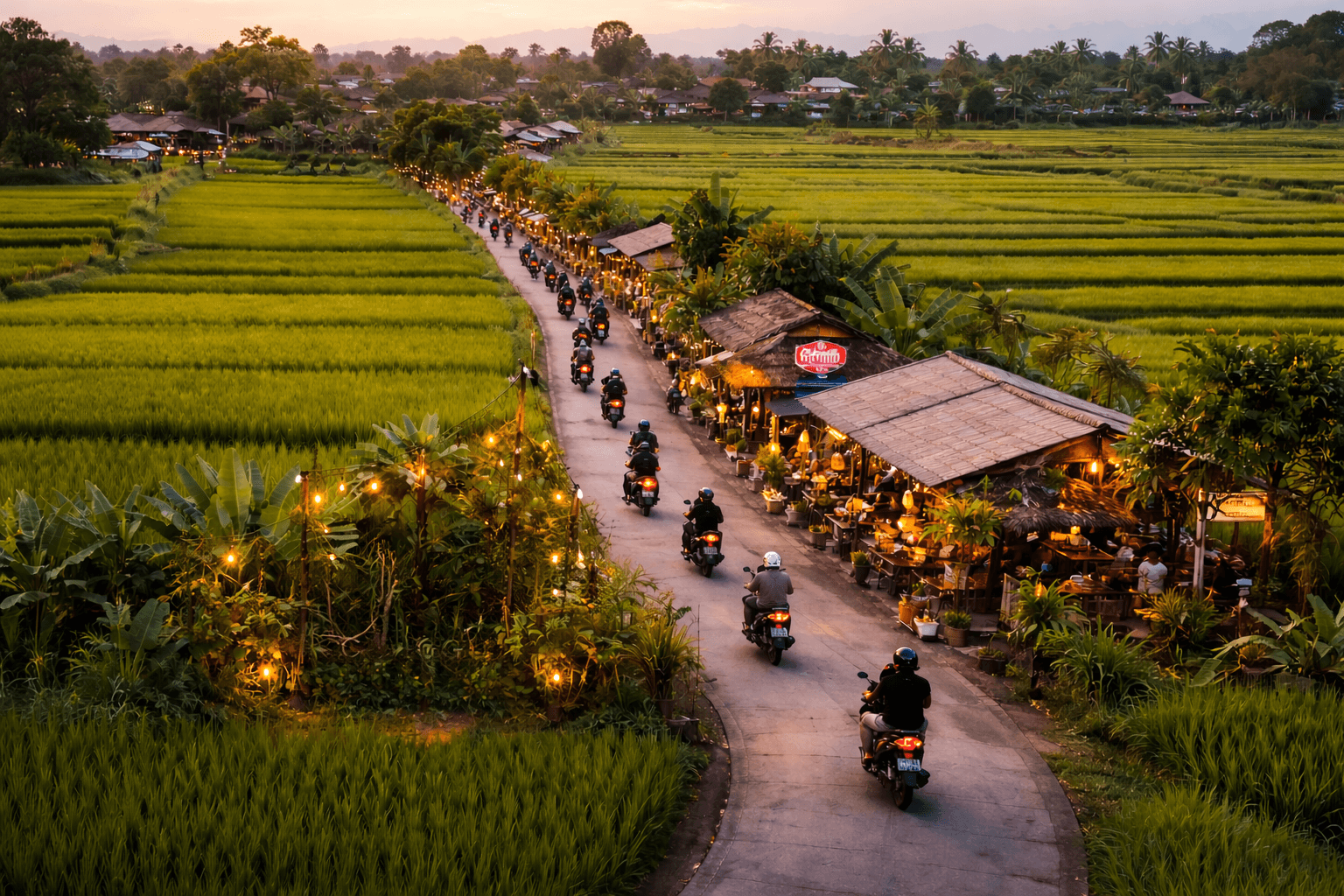 Canggu Shortcuts with rice fields and warung